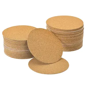 100 count Self-Adhesive Cork Round, 3.5" x 3.5" Cork Tiles Backing Sheets Cork Coasters for DIY Crafts, Brown