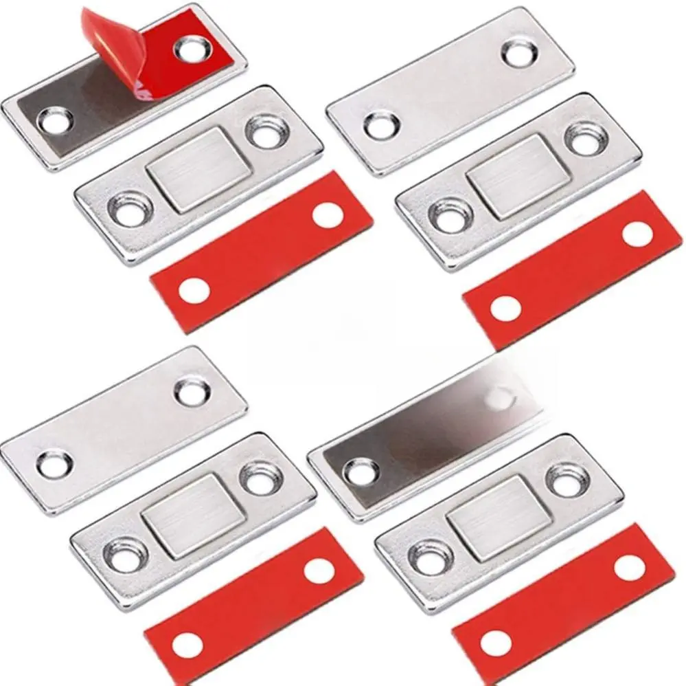 4-Pack Ultra-Thin Magnetic Cabinet Catch with Strong Adhesion, Metal Drawer Closure & Stainless Screws for Kitchen Closet Door and Drawer Latching