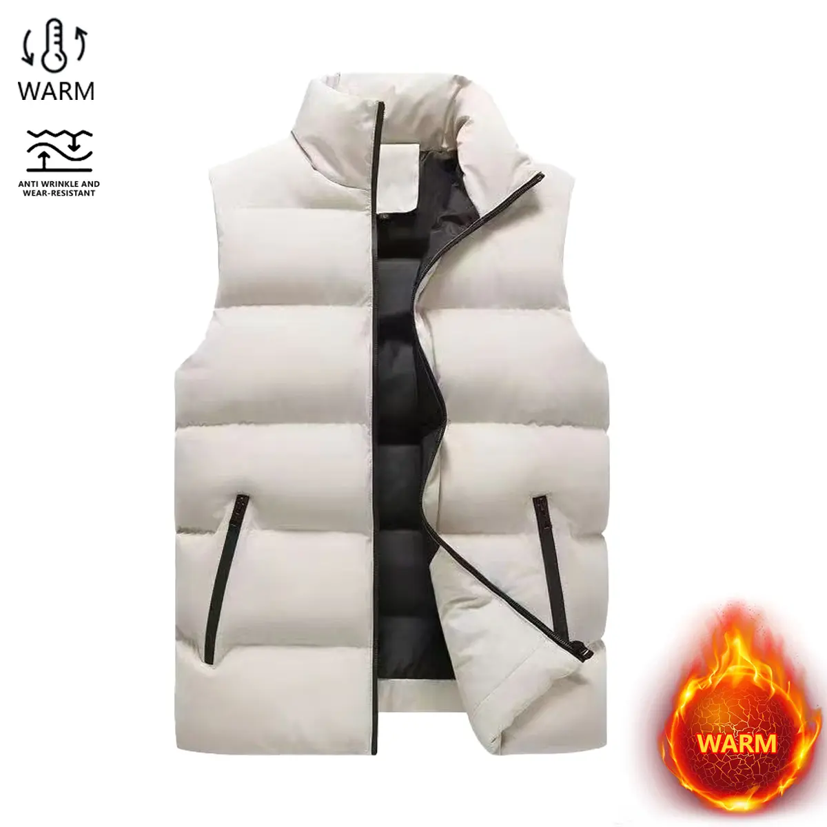 Men's Oversize Padded Insulated Sleeveless Quarter-Zip Zip Front Gilet - Lightweight Plain Polyester Outdoor Waistcoat for Autumn Winter Hiking/Light Outdoor Fashion, Insulated Waistcoats & Gilets, Outdoor Waistcoats & Gilets