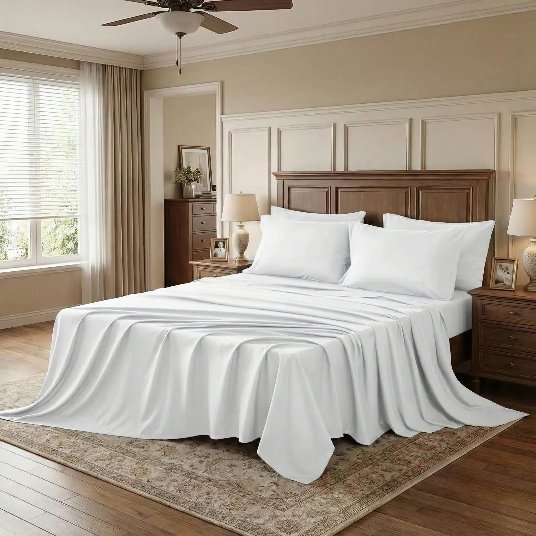 Ultra-Fine Microfiber 4-Piece Fitted Sheet Set - Smooth, Cooling Sleep Bedding with Soft, Breathable Sheets, 3-Line Embroidery Pillowcases, Wrinkle Resistant, Deep Pocket, Machine Washable, Fits King, Queen, Full, Twin Sizes, Affordable Bedding
