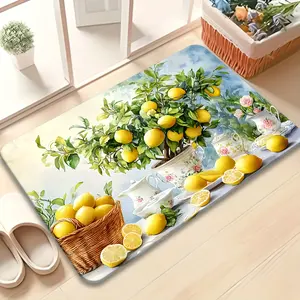 Ultra-Soft Flannel Lemon Fruit Design Non-Slip Doormat - Machine Washable, Fade-Resistant, Ideal for Kitchen, Dining Room, Hallway, Bathroom, Bedroom, Study, Computer Room, Indoor/Outdoor Entryways, Welcome Mat