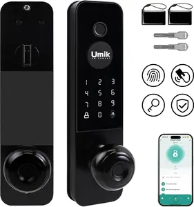 5-in-1 Smart Door Lock, Keyless Entry Fingerprint Door Lock with Knob, Electronic Door Knob with Digital Keypad, TUYA App Remote Control, WiFi Smart Deadbolt Lock for Front Door,doors