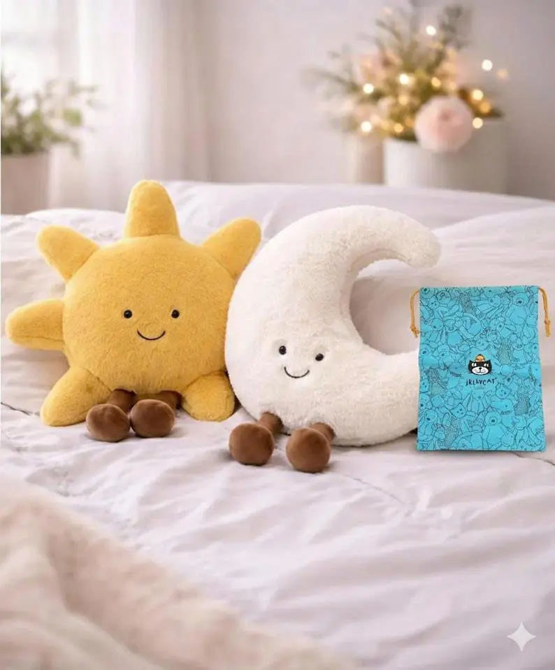 Jellycat Sun and Moon Plush Set with Gift Bag – Soft Smiling Stuffed Animal Toys, Cute Room Decor, Gift for Kids & Collectors