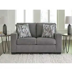 Deltona Loveseat - Gray Fabric Sofa with 2 Throw Pillows, Modern Design, Perfect for Living Room, Comfortable & Stylish