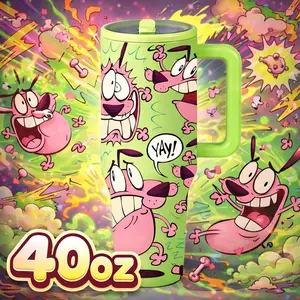 1 Pc 40oz insulated mug, funny retro cartoon dog style print, playful comic aesthetic tumbler, double wall vacuum cup, leak proof lid, large capacity thermal mug, keeps hot 12 hours cold 24 hours, trendy viral gift for women men, holiday birthday reusable