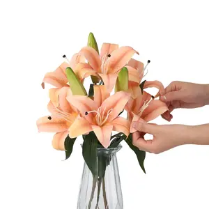 Garvee Artificial Tiger Lily Flowers 3 Pack with Real Touch Faux Stems, UV Resistant for Indoor and Outdoor Use, Ideal for Home Decor, Wedding Centerpieces, and Cemetery Memorials