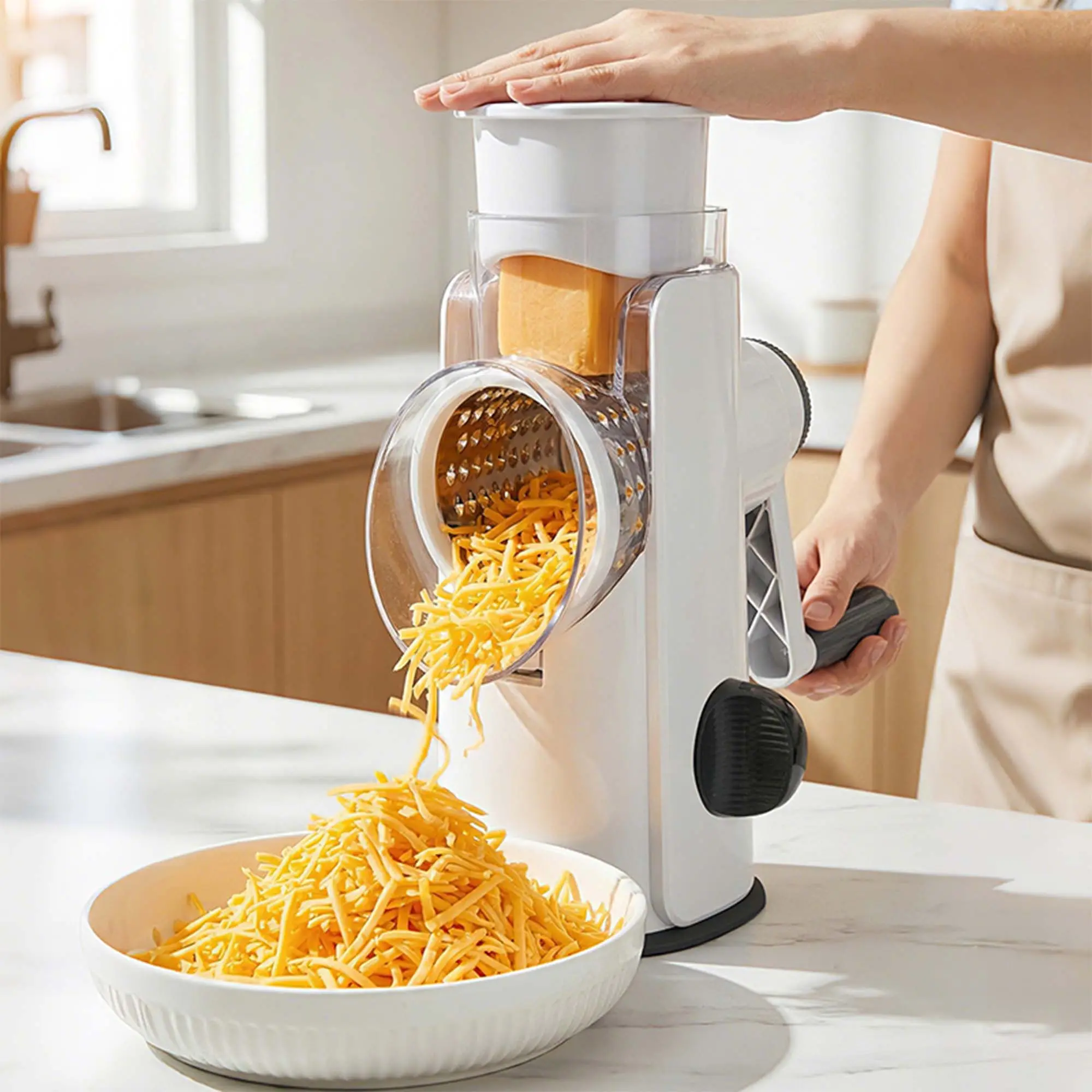 3-In-1 Rotating Manual Vegetable Slicer Shredder Dicer Utensils for Food Prep Rotary Cheese Grater with 3 Blades, Garlic Cutter for  Supplies  modern kitchen tool