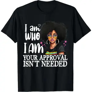 Men's Short-Sleeve Round Neck Casual Streetwear Black Melanin Queen Curly Natural Afro American T-Shirt