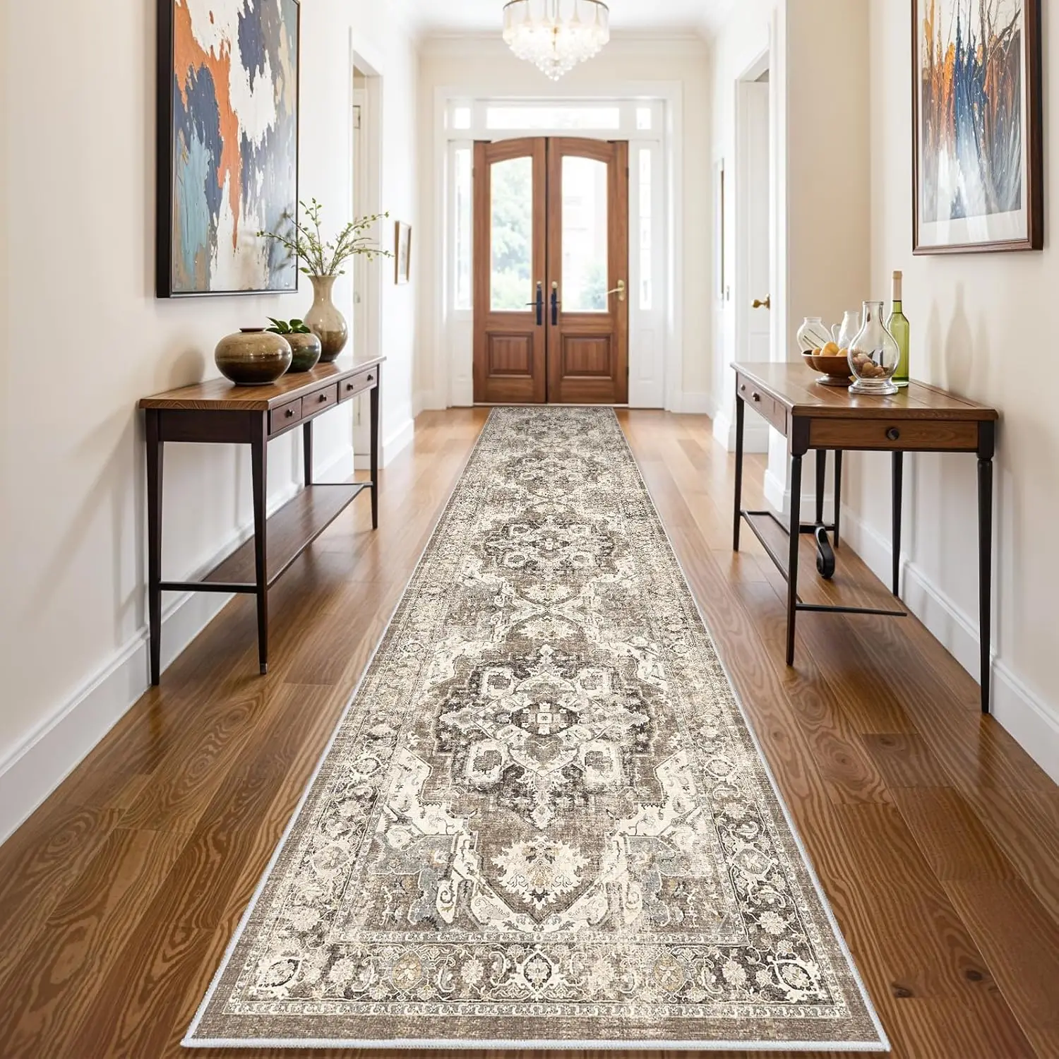 Boho Style Geometric Pattern Rug, Persian Carpet, Non-slip Washable Floor Mat, Decorative Runners for Home Living Room Bedroom Kitchen Hotel