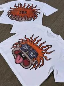 Men's Cartoon Print Round Neck Tee, Regular Fit Casual Short Sleeve T-shirt, Men's Summer Top for Daily Wear, Socks