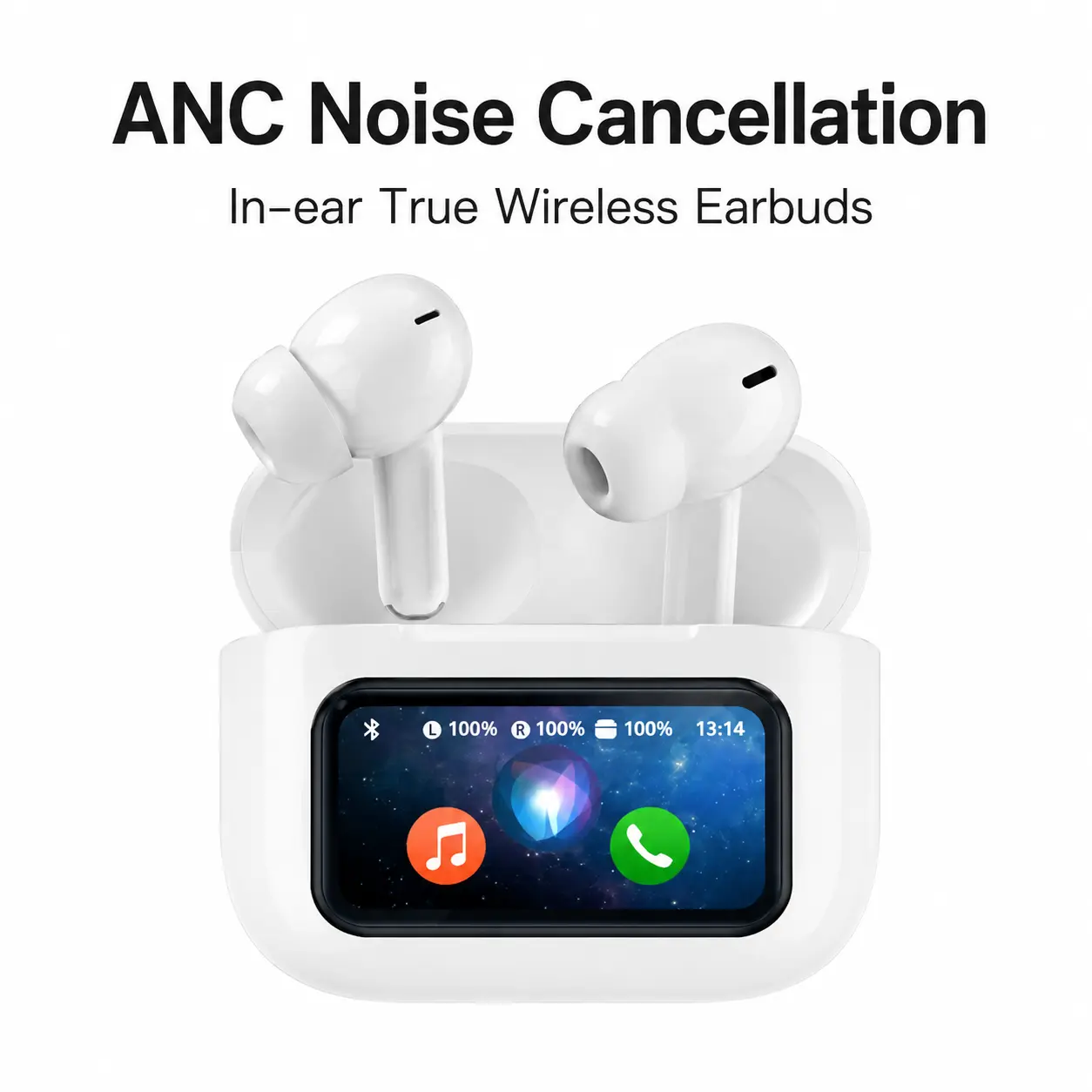 A9PRO Smart Touchscreen Bluetooth Headphones | ANC Active Noise-Canceling Wireless Headphones | Touch Screen Design Earbuds | HiFi Stereo Sound Quality | LED Display Battery Level | Suitable for Sports, Commuting and Gaming Use