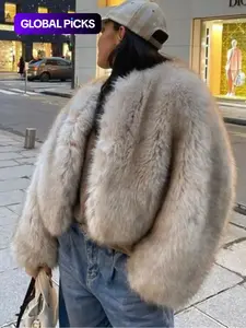 Women's Solid Color Faux Fur Jacket, Casual Long Sleeve Open Front Outerwear for Fall & Winter, Women's Coats for Daily Wear, Fashion Casual Outerwear