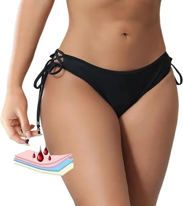 Women's Tie-Side Period Bikini Bottoms - Leakproof Protective, Moderate Coverage, Quick Drying, Stretchy High-Absorbency Fabric for Beach & Swimming