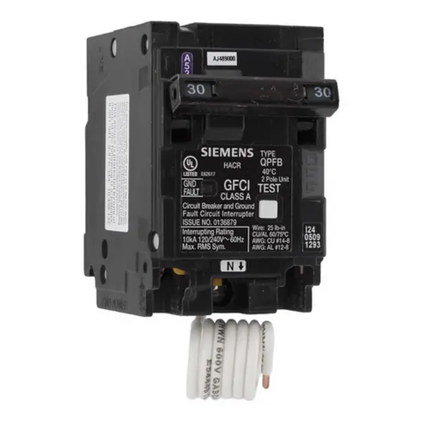 Siemens QP Q230GF 30A Double-Pole 120/240V GFCI Circuit Breaker with Ground Fault Protection and Safety Cut-Off Function