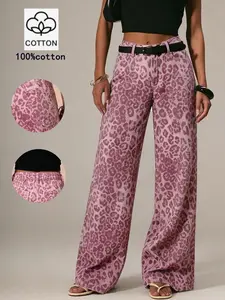 Women's Polka Dot Print Boho Jeans, Bohemian, Loose-Fitting Elastic Waist Denim Jeans, Casual Spring Summer Fashion, All-Season Wear