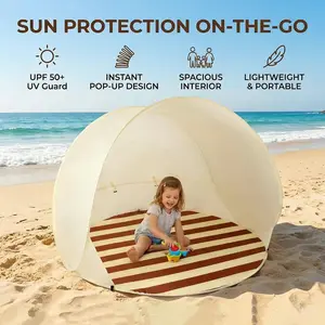 Portable Pop Up Beach Tent UV Protection Space Saving Easy Setup Sunshade Shelter Heavy Duty Polyester Beach Canopy for Family Gatherings Picnics Camping Moms Babies Lawn Parties with Carry Bag【Summer vibes】