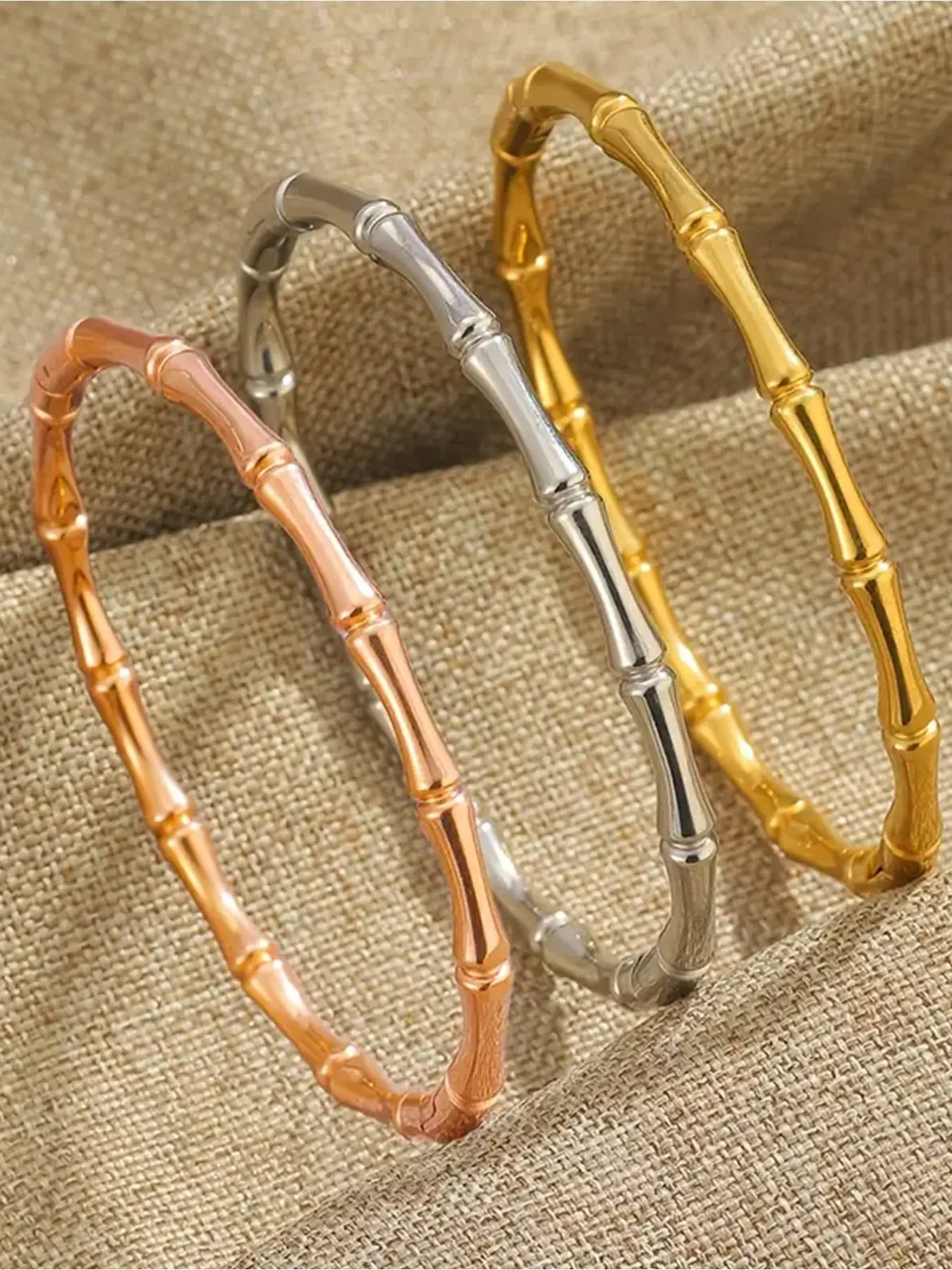 1 fashionable stainless steel bracelet with a glossy bamboo design surface, suitable for both men and women, suitable for daily wear and parties, Valentine's Day gifts, all season accessories, Bangle Bracelet, Stackable Bracelets, Elegant Jewelry Bracelet