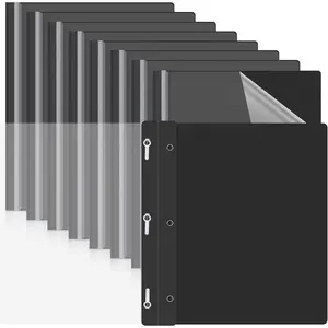48 Pcs Clear Front Report Covers with Prongs, Plastic Presentation Folders, 3 Prong Resume Portfolio Folders for School (Black)