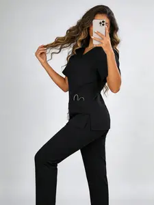 Unisex Scrubs Set, Short, Wrinkle-Free Quick-Drying Stretch Fabric, Comfortable Medical Workwear for Healthcare Professionals, Casual Style