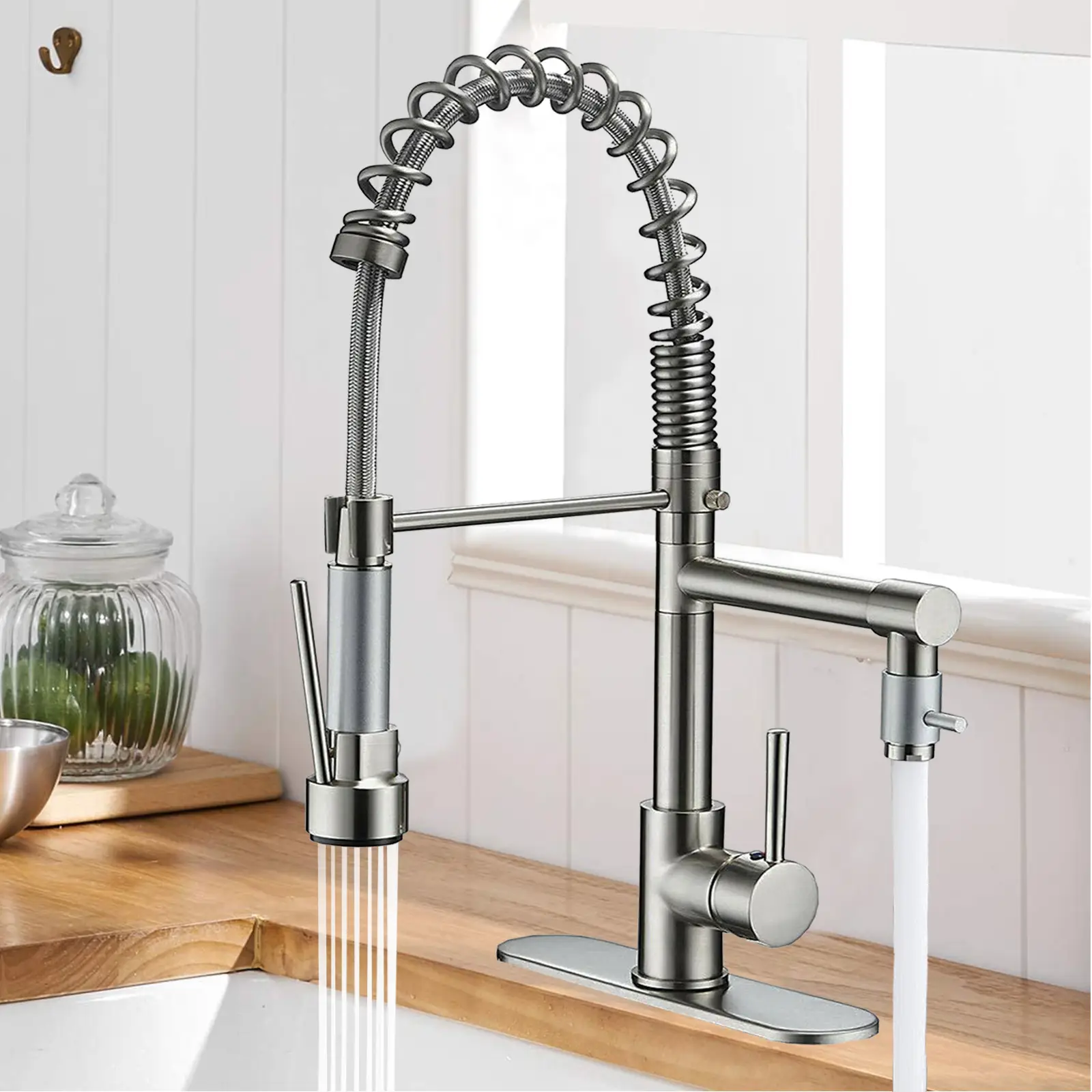 Senlesen Commercial Kitchen Faucet with Pull Down Sprayer Brushed Nickel Stainless Steel Single Handle Pull Out Spring Sink Faucets 1 Hole Or 3 Hole D