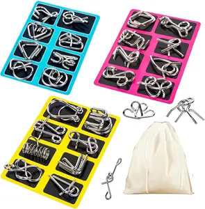 Metal Wire Puzzle Set of 24 or 32  with Pouch,Brain Teaser IQ Test Disentanglemen Iron Link Unlock Interlock Game Chinese Ring Magic Trick Toy for Party Favor Kids Adults Challenge