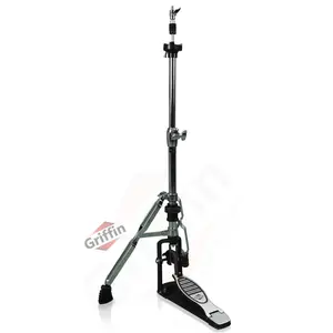 Premium 2 Leg Hi-Hat Stand by GRIFFIN | Heavy Duty Hihat Cymbal Foot Pedal with Drum Key | Folding Two Leg Style Converts to a No Leg High Hat Mount | Double Braced Chrome Percussion Hardware Mount