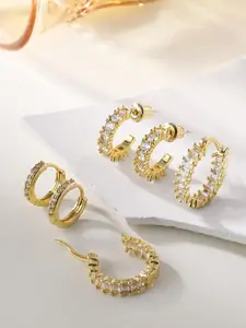 Women's High-End Earrings Set, Zirconia Inlaid, Elegant Round Studs, Luxury Look, Fashionable Hip-Hop Design, Three-Piece Set, Stackable, Fashionable Jewelry