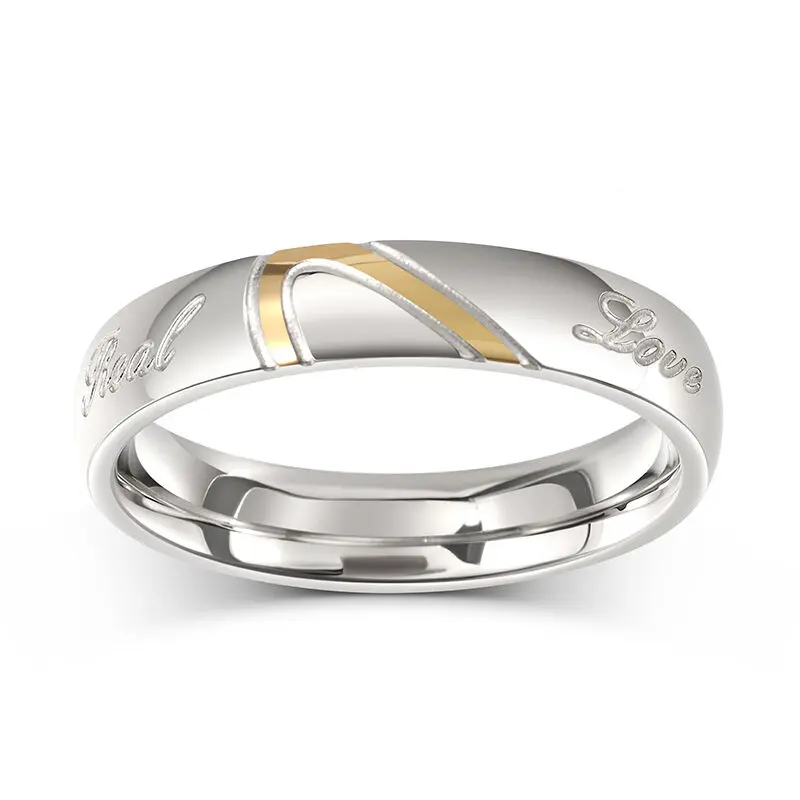 Jeulia Two Tone Hear Titanium Steel Women's Band Crossover Custom Engraved Couple Wedding Ring Sets for Him and Her