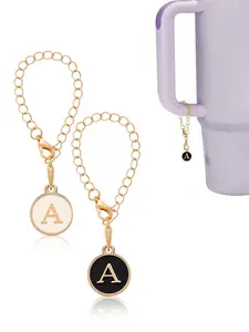 Letter Pattern Keychain with Chain , 2pcs Cute Fashionable Alloy Keychain for Men & Women, Backpack Cup Accessories, Jewelry Pendant, Creative Gifts