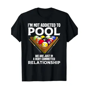 Funny Pool Player Gift For Men Cool Addicted To Billiards 100% CottonT-shirt Casual Loose Tee Black Round Neck Menswear Tops