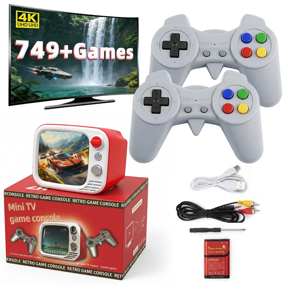 Retro Game Console, 749 Classic Games, Mini TV Style with 3.5 Inch IPS Screen, Dual Wireless Controllers,​​ AV HDMI Output, for Holiday Birthday Gift