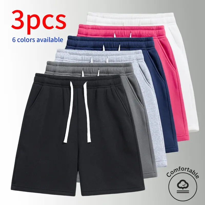 3-Pack men’s shorts: drawstring waist, mid-thigh length, simple solid colors that are easy to match. Suitable for summer daily commuting and work, outdoor running, holiday casual sports—wearable by both men and women.