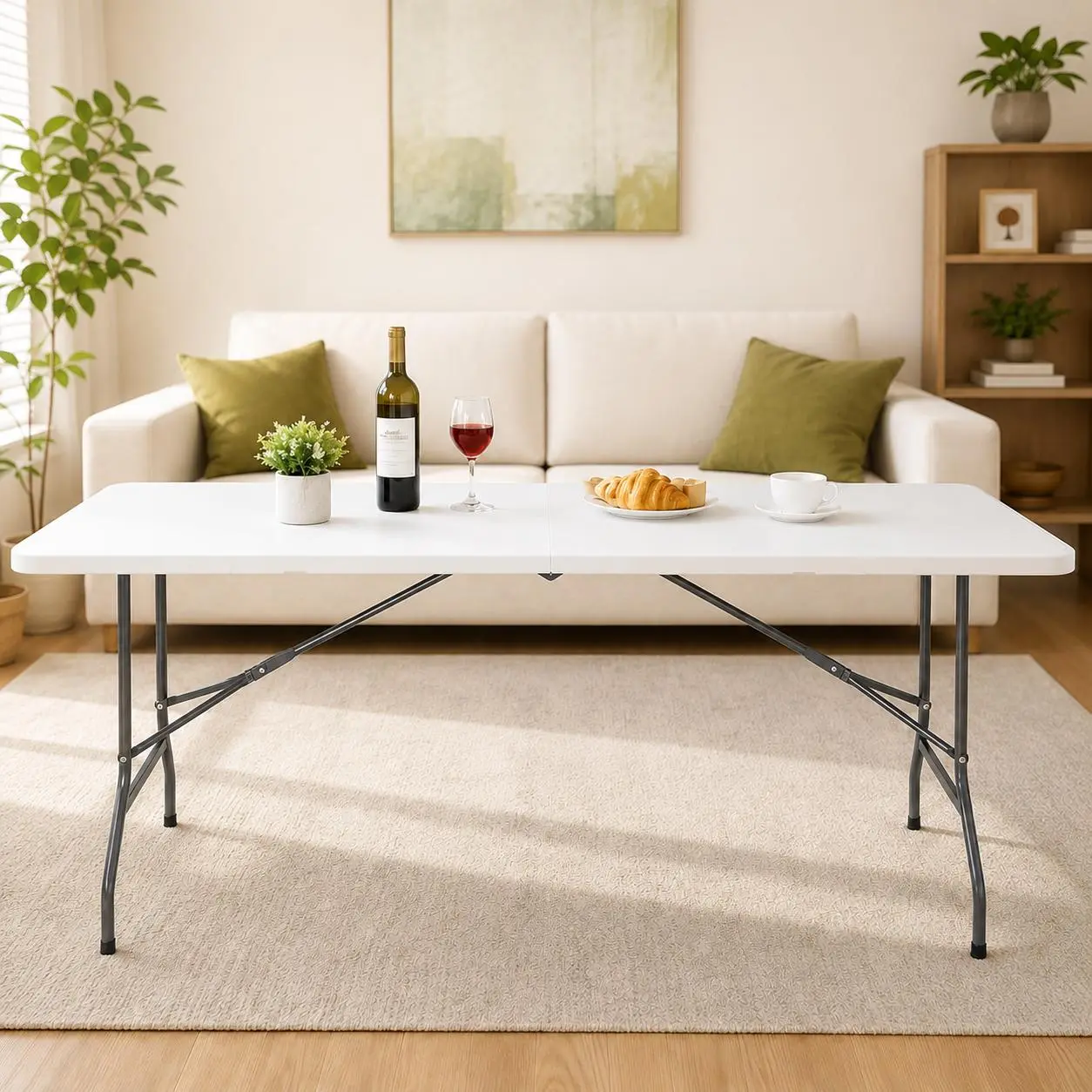 6FT Folding Table – Heavy Duty Portable Plastic Picnic, Party, Dining & Camping Table with Steel Legs, Fold-in-Half Design & Carry Handle, Ideal for Indoor, Outdoor, Wedding, Event, BBQ, Tailgate