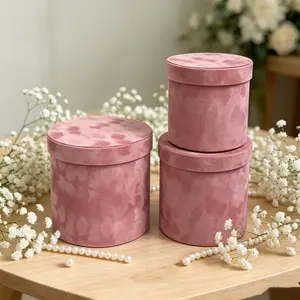 Round Gift Box Set of 3, Gift Box Design, Cylindrical Lidded Empty Boxes for Bouquet Packaging, Valentine's Day Gift Wrapping, Ceremony Occasion