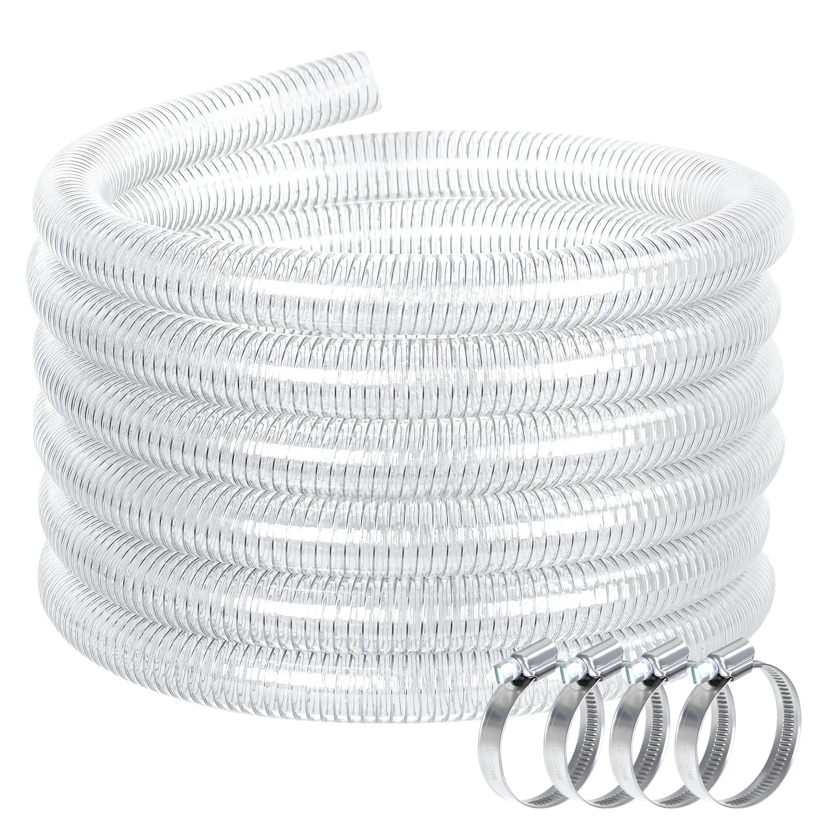 Explorinox Heavy Duty Clear PVC Hose 25FT with 4 Clamps – Flexible Reinforced Tubing for Water, Fuel, Oil, and Powder Transfer