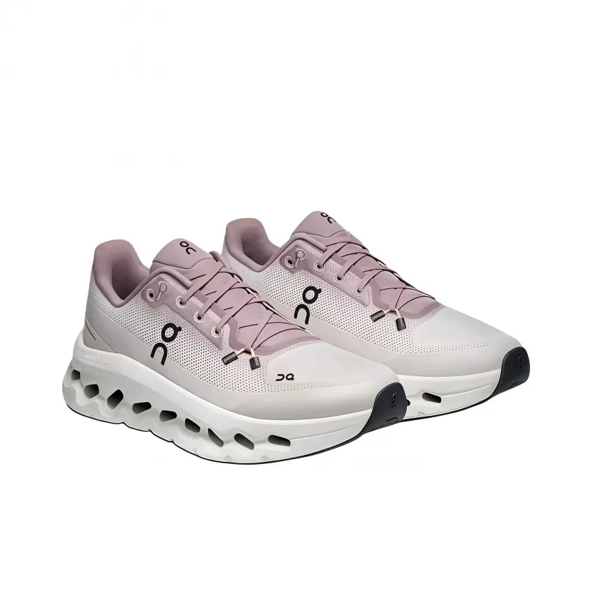 Light Pink Gray Gradient Running Sneakers Breathable Knit Mesh Upper Oval Hollow Cutout Thick Cushion Sole Lace Up Lightweight Outdoor Sports Footwear