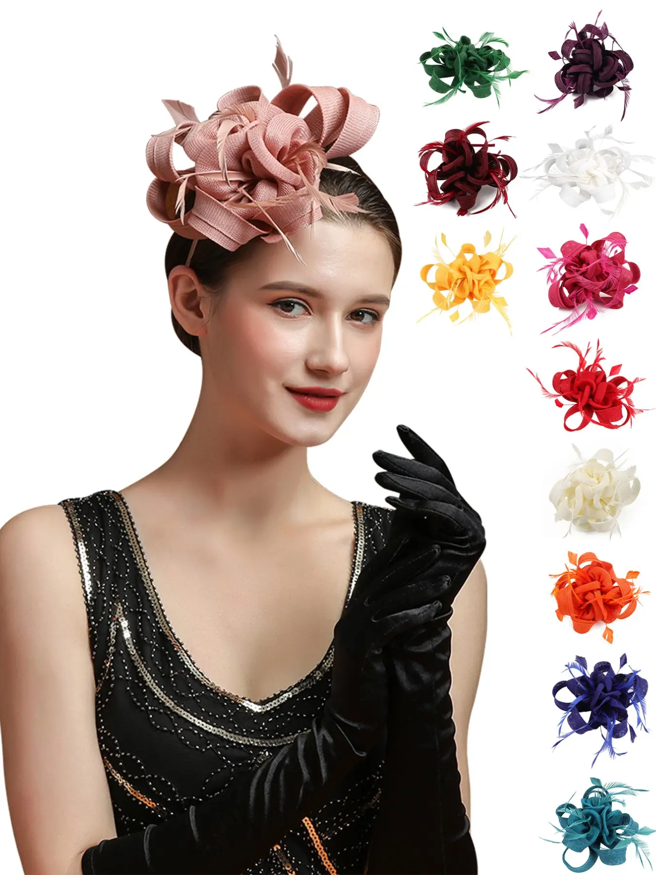 1pcs Fascinator Hat Church Hat Women Tea Party Hats Kentucky Derby Hat 1Pcs Feather Fascinators Headband Cocktail Wedding Bridal Fascinators Headband Clip Hairpiece for Women Bridal Hair Accessories Fashion Hair Accessories