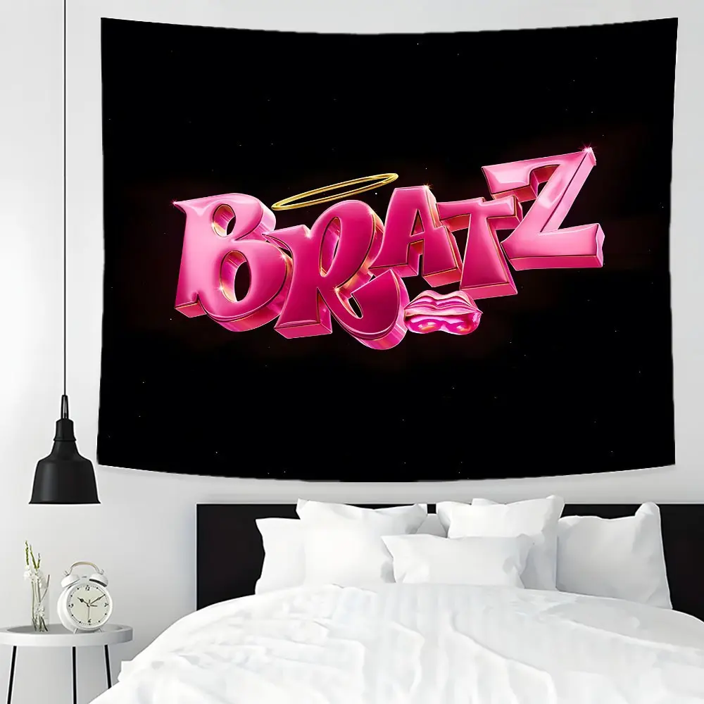 Bratz Y2K Aesthetic Design Large Tapestry, Decorative Tapestry, Pink Letter Wall Hanging, Retro Doll Inspired Wall Decor, Multiple Sizes, Easy To Clean Maintain, Home Decor For Living Room Bedroom Dorm Party, Gift for Family Friends, Vintage Room Decor