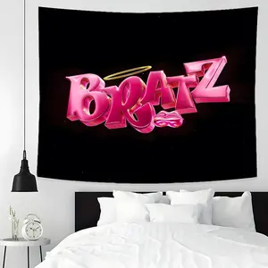 Bratz Y2K Aesthetic Design Large Tapestry, Pink Letter Wall Hanging, Retro Doll Inspired Wall Decor, Multiple Sizes, Easy To Clean Maintain, Home Decor For Living Room Bedroom Dorm Party, Great Gift for Family Friends, Vintage Room Decor