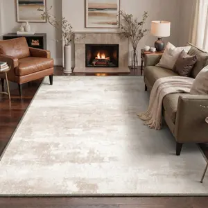 【Summervibes】GENIMO Modern Abstract Rug – Soft, Non-Slip, Pet Friendly, Machine Washable Rug, Area Rug Ideal for Living Room, Bedroom, Kitchen, Hallway, Elegant Floor Decor ,DT5001-V5WHITE