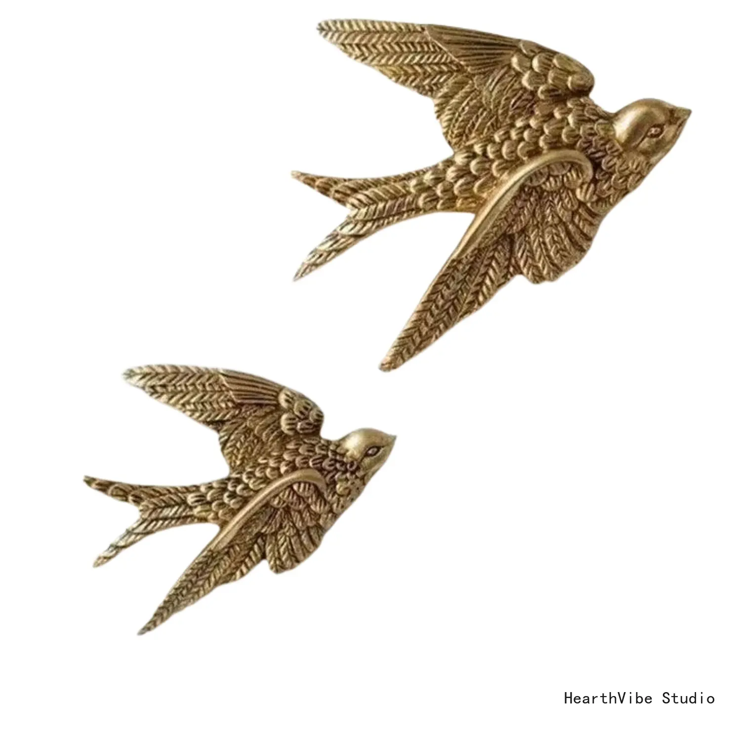 Decorative Hanging Wall Art, Handmade Golden Swallow Bird with Tropical Leaf, Geometric Resin Decor for Indoor & Outdoor Spaces, Indoors