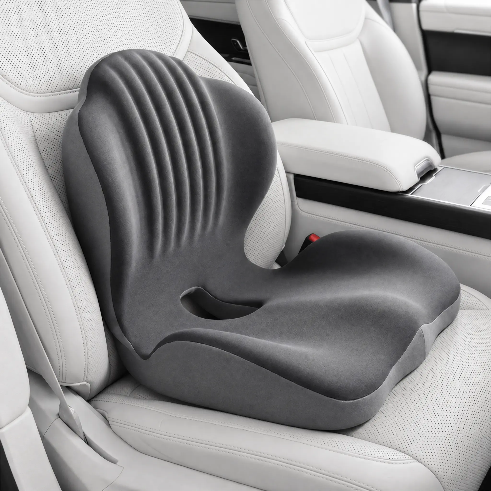 Ergonomic Memory Foam Seat Cushion with Lumbar Back Support One Piece Chair Pillow for Posture Corrector Hip Lower Back Pressure Relief Office Car Long Hours Sitting Padded Supportive