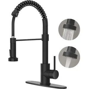 Modern Kitchen Faucet with Pull Down Sprayer Brushed Nickel Single Handle Compact Design Suitable for 1 or 3 Holes Fixtures