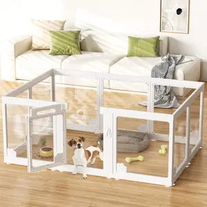 10 Panels Acrylic Clear Dog Play Pen Indoors, Puppy Playpen with Door for Small Dogs Puppies, Transparent Plastic Pet Playpen Cage Fence Crate Kennel for Cat Kitten Rabbit Bunny Ferret