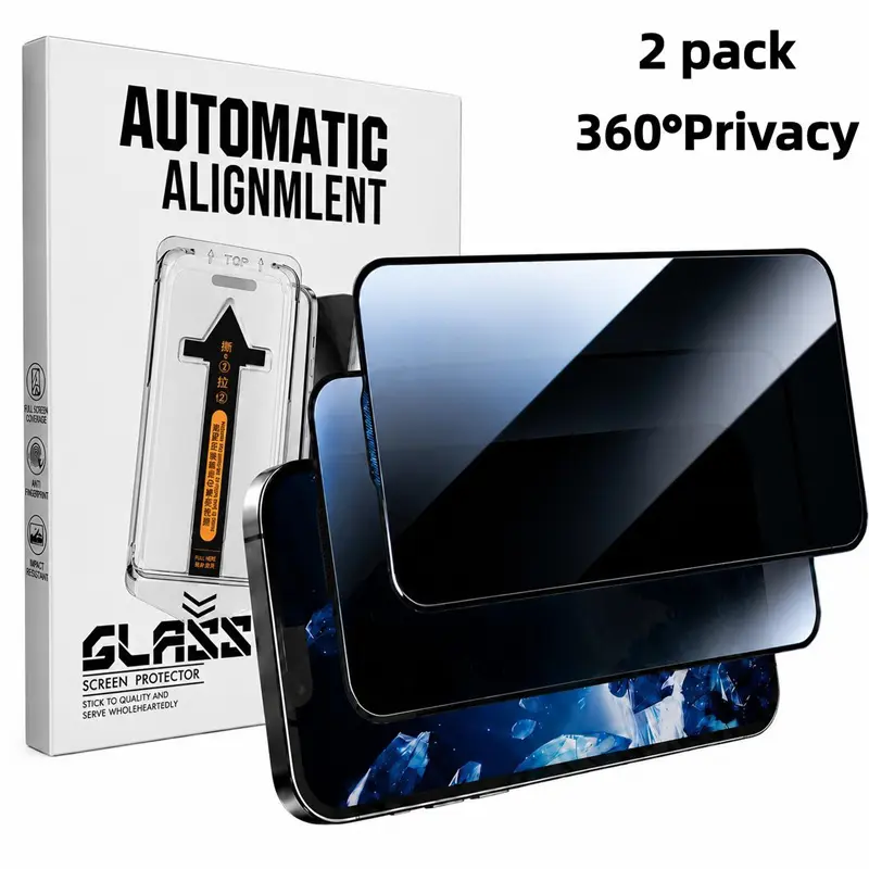 2 Pack 360° Anti Spy Privacy Tempered Glass  Protector, HD Clear Anti-Peep Film Compatible with iPhone 17/16/15/14 Pro Max