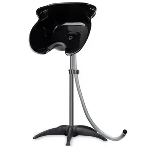 Portable Shampoo Bowl, Height and Angel Adjustable Mobile Hair Washing Basin, Standing Salon Deep Shampoo Sink with 1.5m Drain Hoses for Home Salon Hairstylist Use