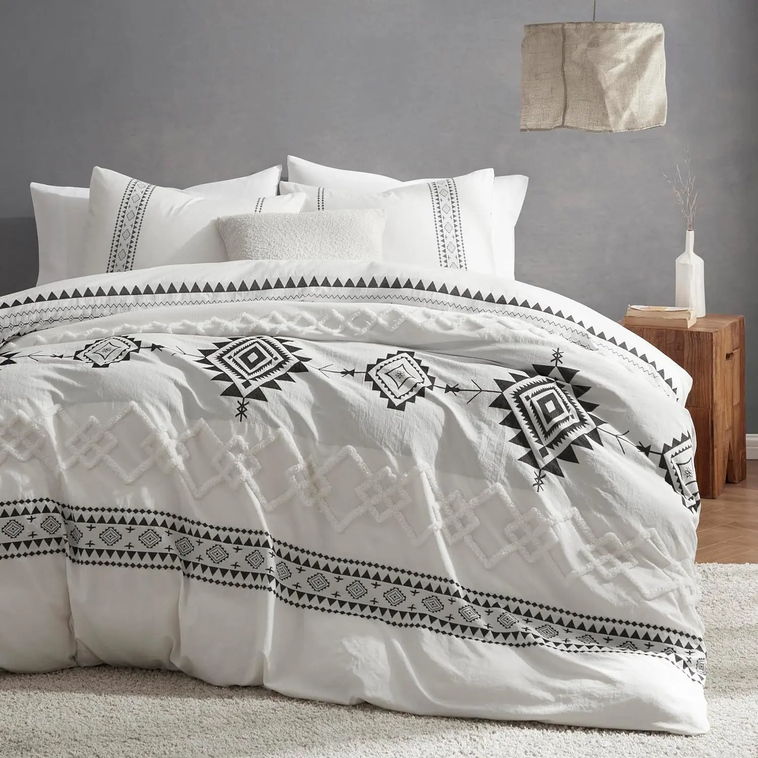 Boho Duvet Cover Set  Size, Black and White Color Clash 3 count Microfiber Bedding Set, Durable and Super Soft Duvet Covers with Zipper and Ties, 90"*90"