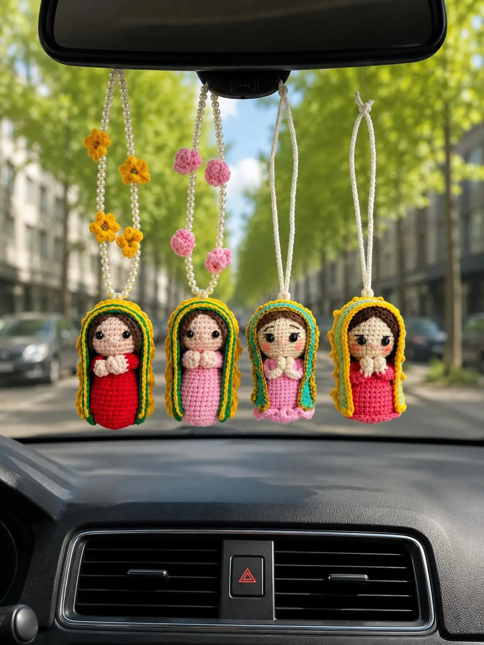 Crochet Virgin Mary Car Hanging, Handmade Rearview Mirror Charm, Catholic Accessory, Ornament