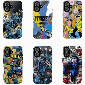 Invincible Anime Superhero Collage Tough Phone Case, Shockproof Drop Protection Heavy Duty Protective Cover, Vibrant Cartoon Fan Gift for iPhone 11 12 13 14 15 16 17 Pro Max Plus