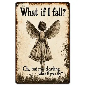 Vintage Metal Wall Art Sign Angel Design & Inspirational Quote, Rustic Distressed Finish, Pre-Drilled Holes for Easy Hanging, 8x12Inch, Durable Indoor/Outdoor Decor for Home, Office, Garden, Street, Angelic Artwork summerwins,summerwins